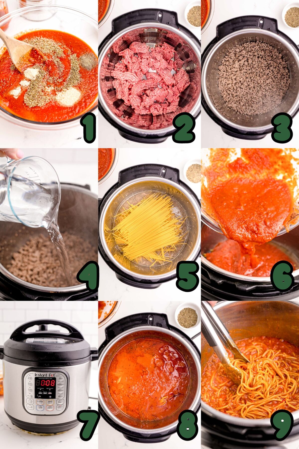 step by step instructions on how to make instant pot spaghetti